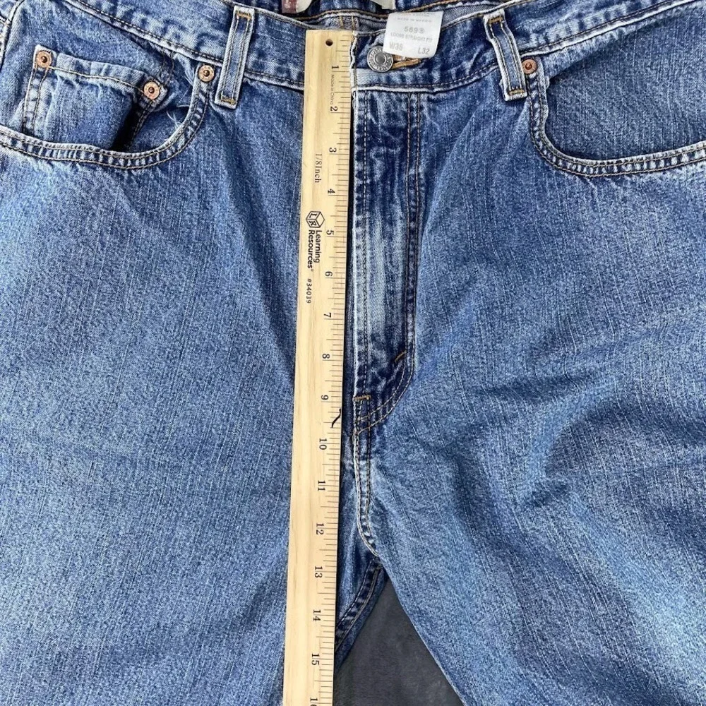 Y2K Levi's 569 Jeans Mens 36x32 Fits 36x31 Blue Medium Wash Loose Straight Denim